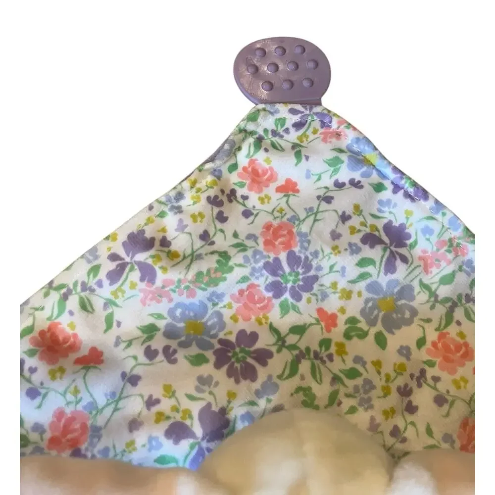 Modern Baby Bunny Rabbit Lovey Security Blanket Teether Rattle Floral 12x12